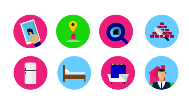 Eight icons representing apps for discovering small local businesses