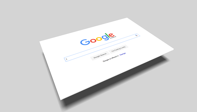 A cardboard photo of Google’s search page levitating above the ground.