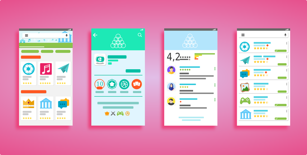 An illustration of different mobile app designs.