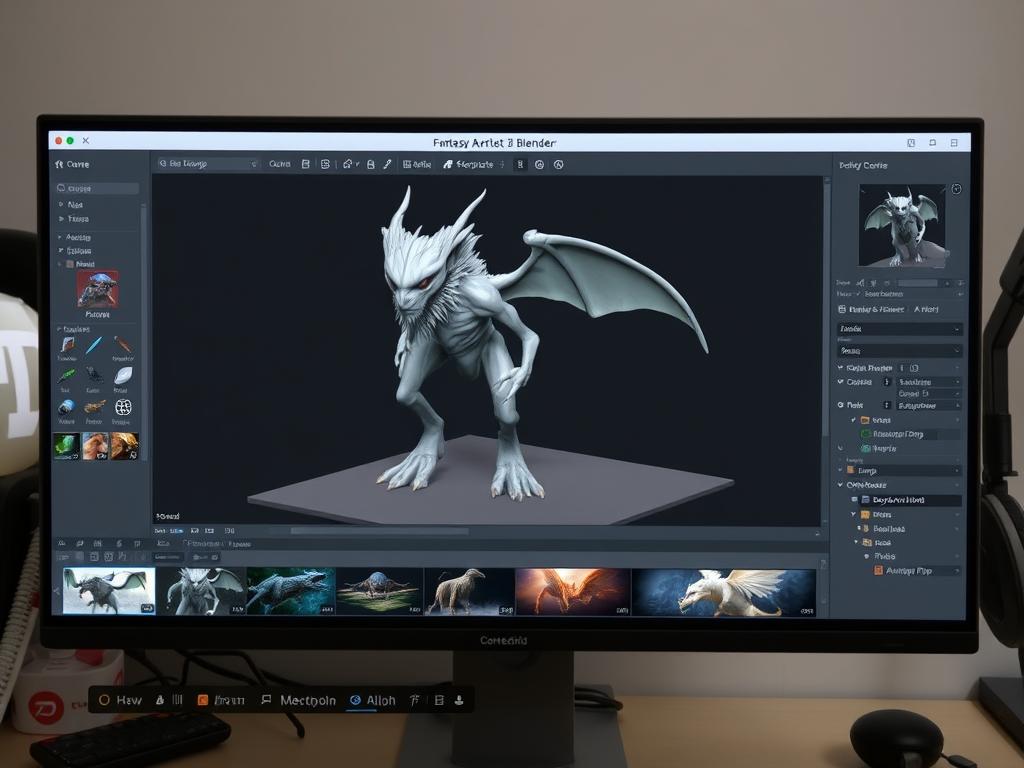 3D artist creating fantasy character models using Blender software