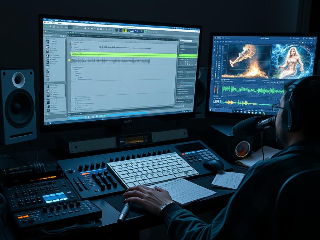 Audio engineer creating fantasy soundscapes and magical sound effects