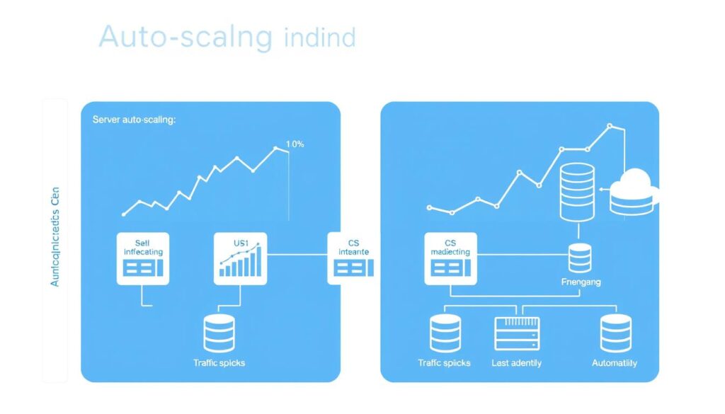 Auto-scaling architecture diagram showing how cloud platforms handle increased traffic