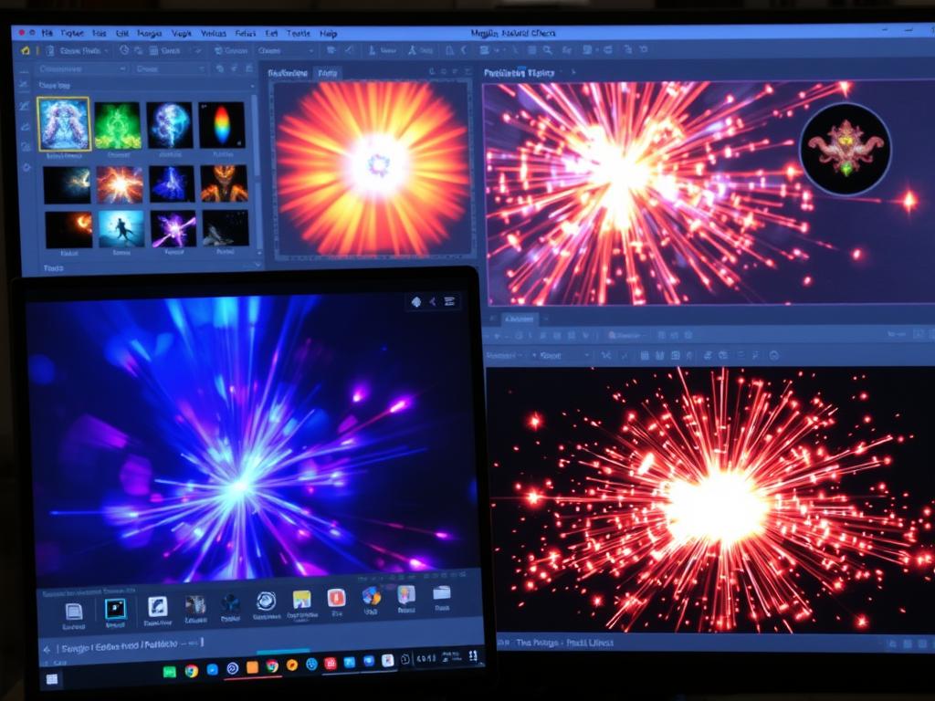 Developer creating magical particle effects for fantasy spells and environments