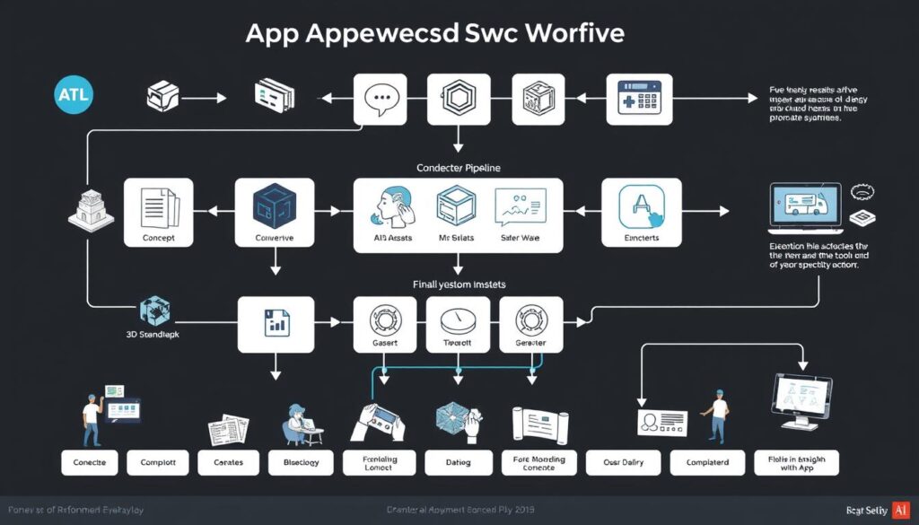 Fantasy app development workflow showing integration of multiple tools and technologies