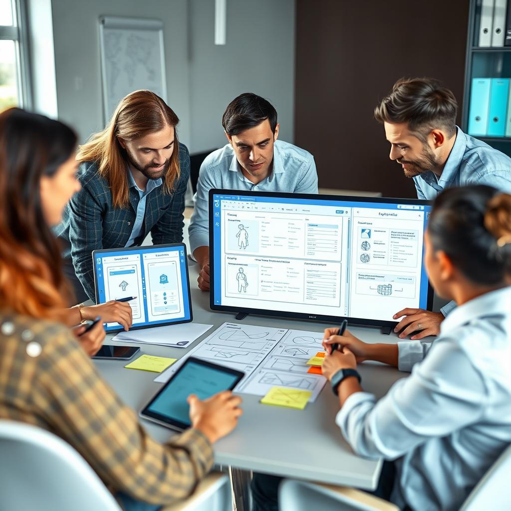 Team of app developers collaborating on app development process planning