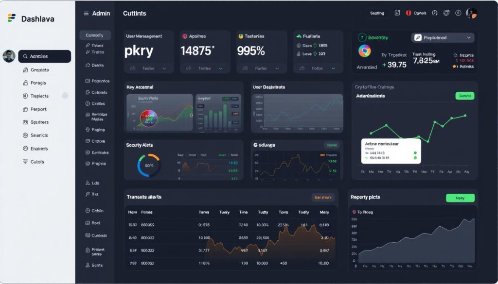 Admin dashboard for a crypto trading platform showing key metrics and controls