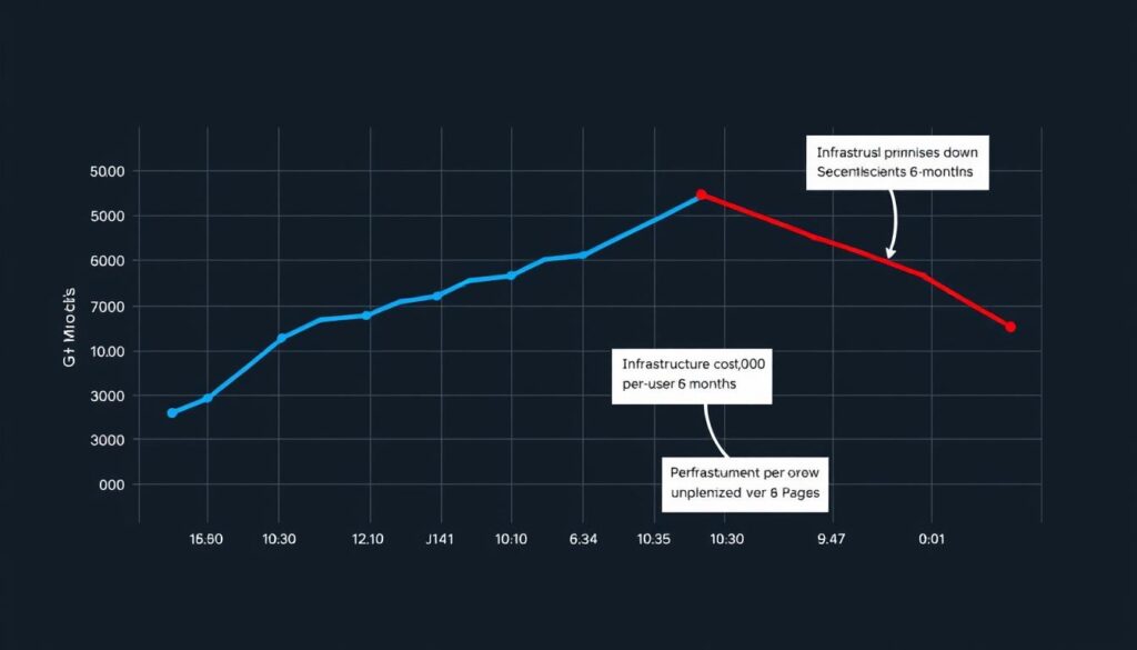 Cost vs. User Growth chart showing how infrastructure costs decreased relative to user growth