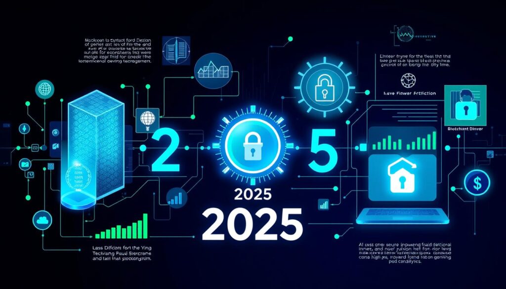 Fintech technology architecture showing blockchain integration and secure payment processing for 2025