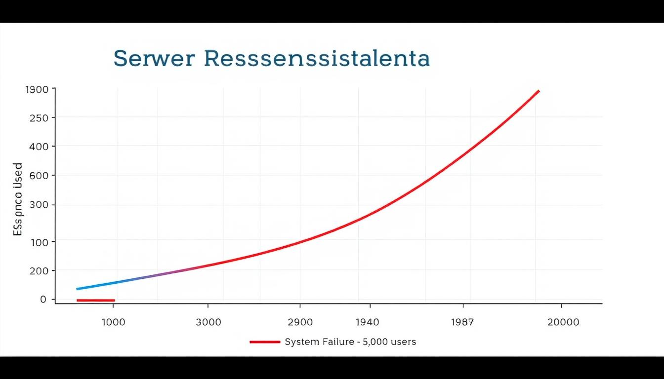 Graph showing server response times increasing dramatically as user count approached 5,000 users