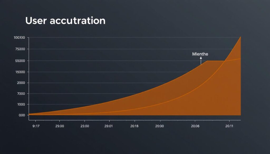 Graph showing user growth from 5,000 to over 100,000 users over the 6-month period