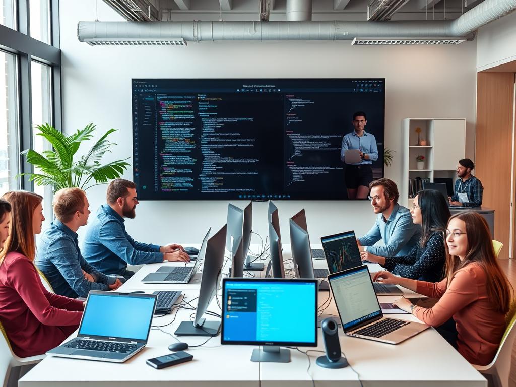 Team of developers working on monolithic vs microservices architecture projects
